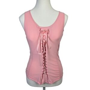 Fashion Bug Pink Corset Tank Top Womens Small Sleeveless Lace‎ Up Fitted Y2K